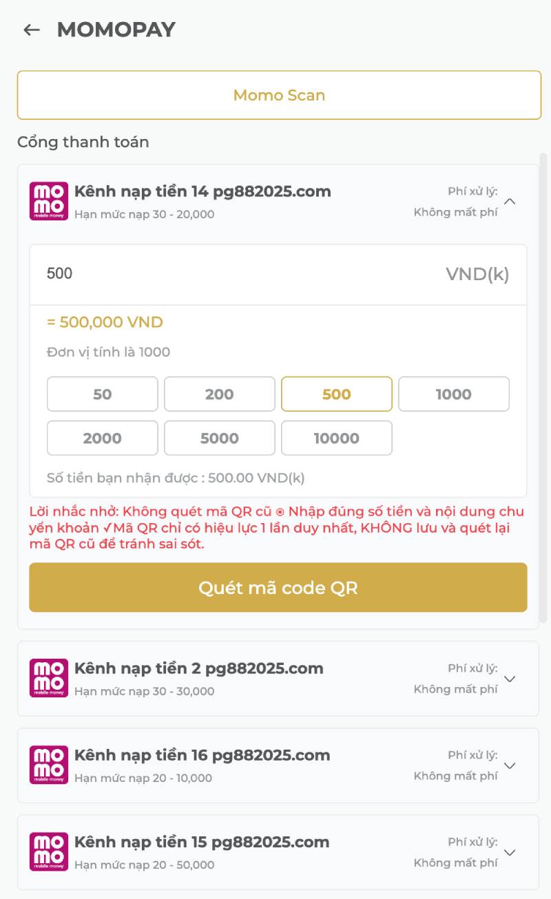 Hướng Dẫn Chi Tiết Nạp Tiền PG88 Nhanh Chóng, Vào Ngay 3 Nạp tiền qua MoMo