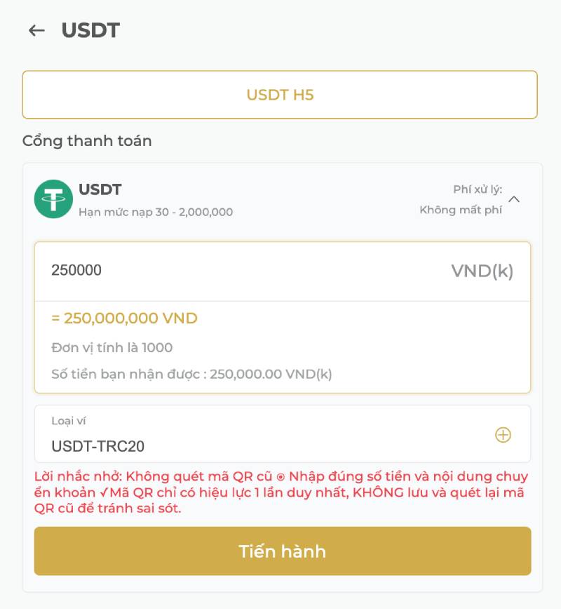 Hướng Dẫn Chi Tiết Nạp Tiền PG88 Nhanh Chóng, Vào Ngay 5 Nạp tiền qua ví điện tử USDT